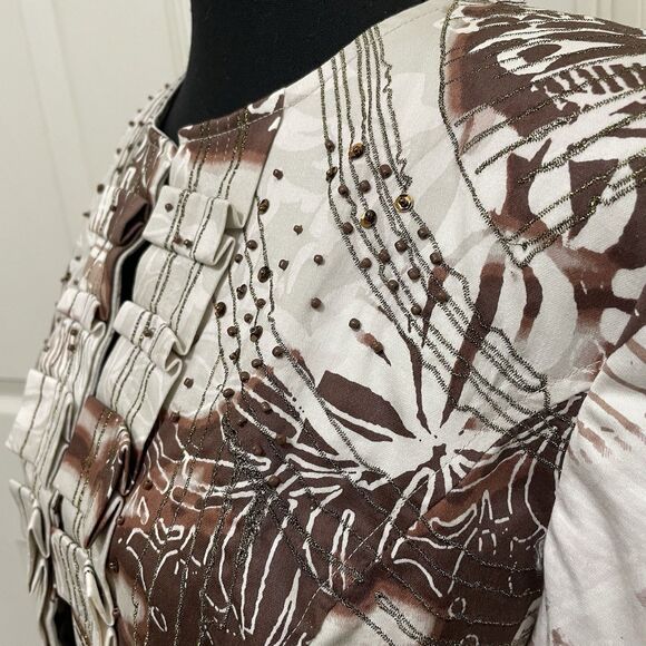 NWT Coldwater Creek Open Front Blazer Beaded Sequin Cotton Jacket Ruffle Sz 12P - Picture 4 of 11